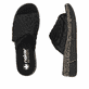 Schwarze Rieker Damen Pantoletten V2351-00 mit floralem Muster. Schuh von oben, liegend.