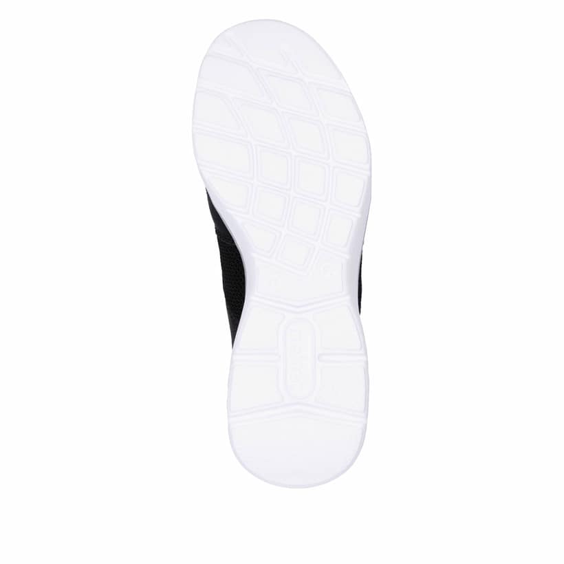 Schwarze Rieker Damen Slipper M5065-00 mit Gummizug sowie ultraleichter Sohle. Schuh Laufsohle.