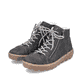 
Asphaltgraue Rieker Damen Schnürschuhe N1020-45 mit Schnürung und Reißverschluss. Schuhpaar schräg.