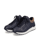 Dunkelblaue Rieker Damen Sneaker Low N1400-14 mit gepolstertem Schaftrand. Schuhpaar seitlich schräg.