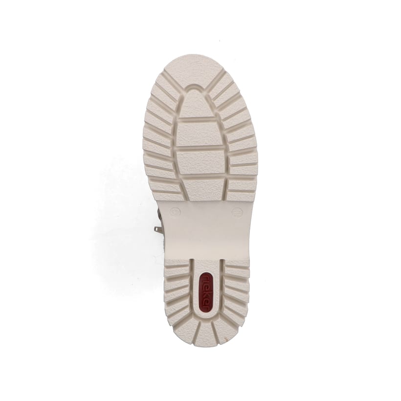 Beige Rieker Damen Schnürstiefel Y6230-62 mit Schaftkragen sowie Reißverschluss. Schuh Laufsohle.