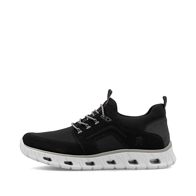 Schwarze Rieker Herren Sneaker Low 04352-00 mit einem Gummizug. Schuh Außenseite.