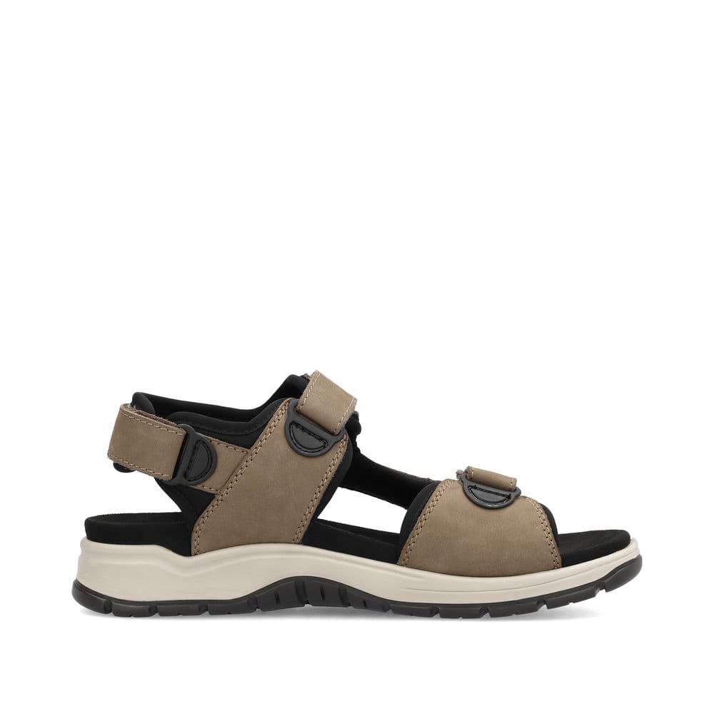 Braune Rieker Herren Trekkingsandalen 26951-25 mit einem Klettverschluss. Schuh Innenseite.