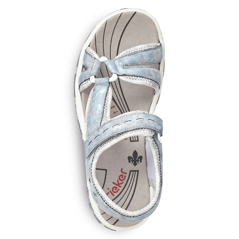 Blaue Rieker Damen Trekkingsandalen 68879-12 mit einem Klettverschluss. Schuh von oben.