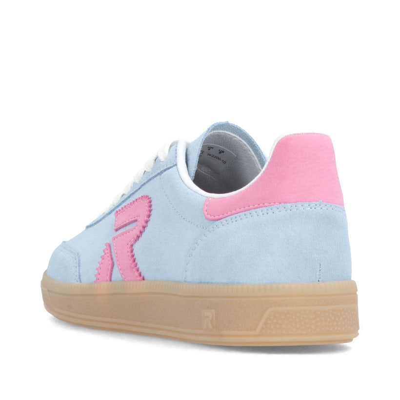 Baskets basses Rieker bleues pour femme W2200-10 avec lacets. Chaussure vue de l'arrière.