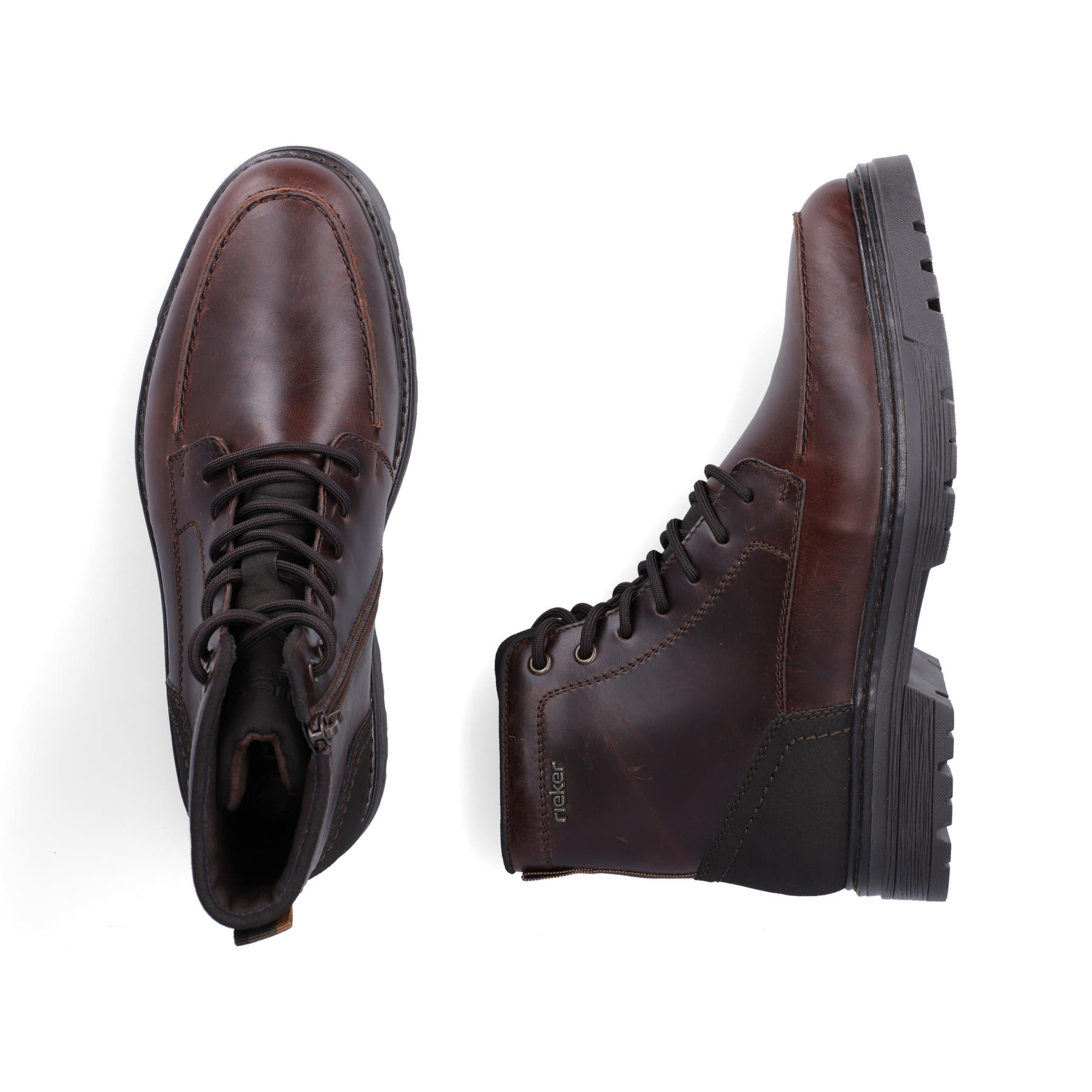 Braune Rieker Herren Schnürstiefel F2710-26 aus Glattleder. Schuh von oben, liegend.