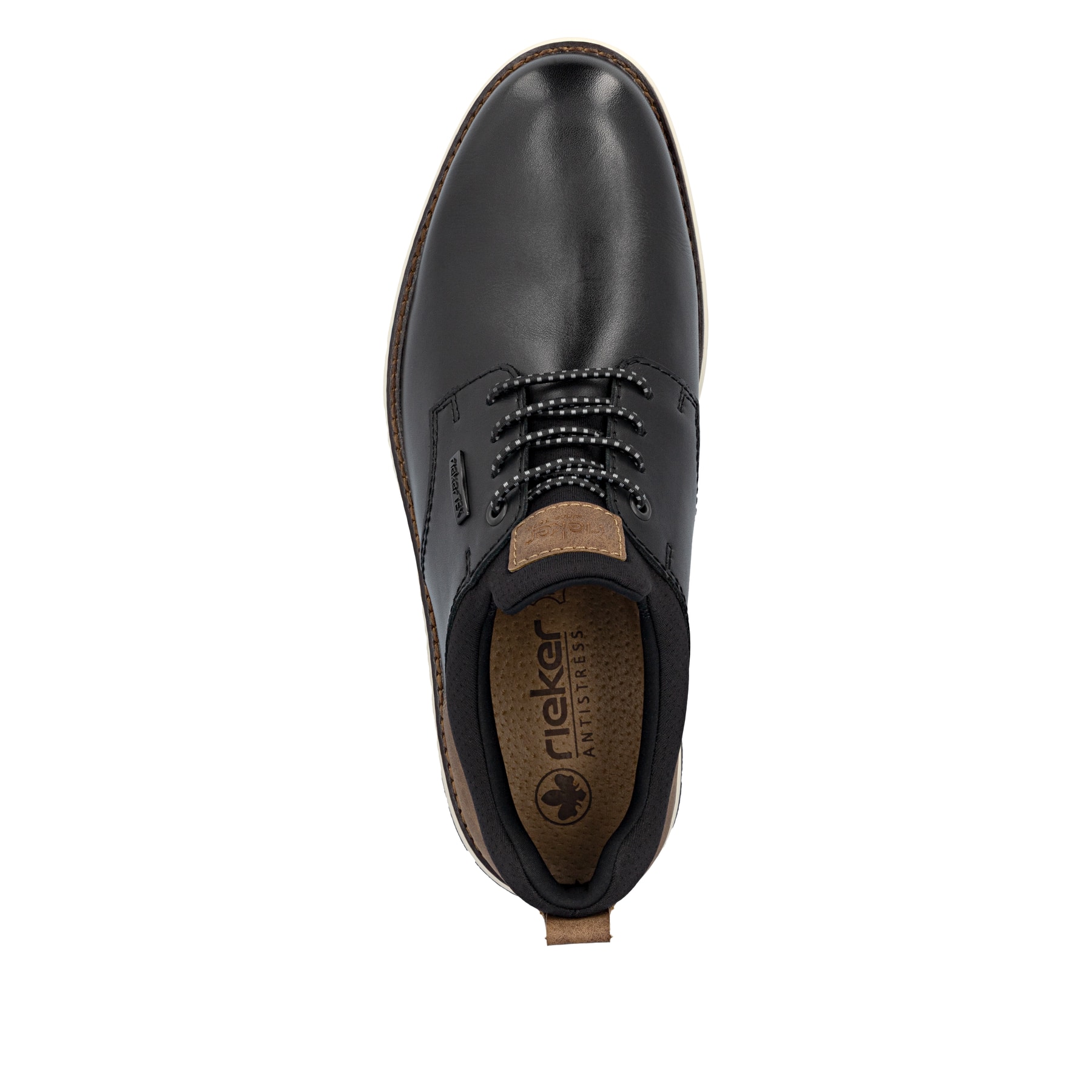 Schwarz-braune Rieker Herren Slipper 14755-00 aus Glattleder. Schuh von oben.