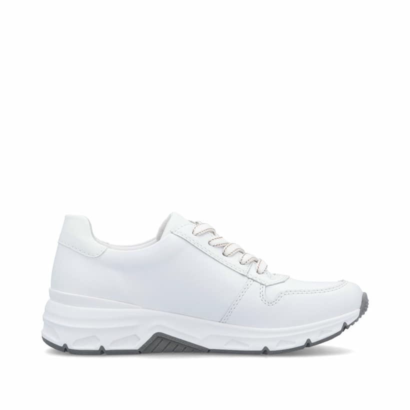 Weiße Rieker Damen Sneaker Low 48134-81 mit runden Ziernähten. Schuh Innenseite.