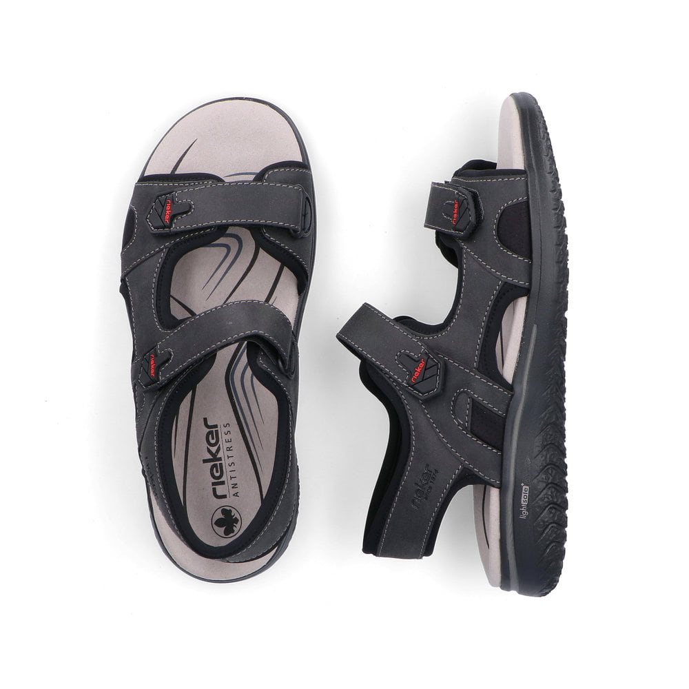 Sandales des randonnée Rieker noires pour homme 26455-00. Chaussure vue de dessus, couchée.
