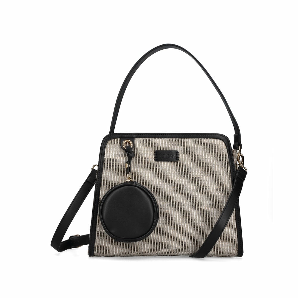 Rieker Handtasche H1009-90 in Multi mit kleiner Tasche als Anhänger und Reißverschluss. Vorderseite.