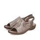 Sandales à lanières Rieker beiges femme 608D1-60 avec finition métallisée. Chaussures inclinées sur le côté.