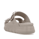 Beige Rieker Damen Pantoletten P2180-60 mit Schnallen sowie ultraleichter Sohle. Schuh von hinten.