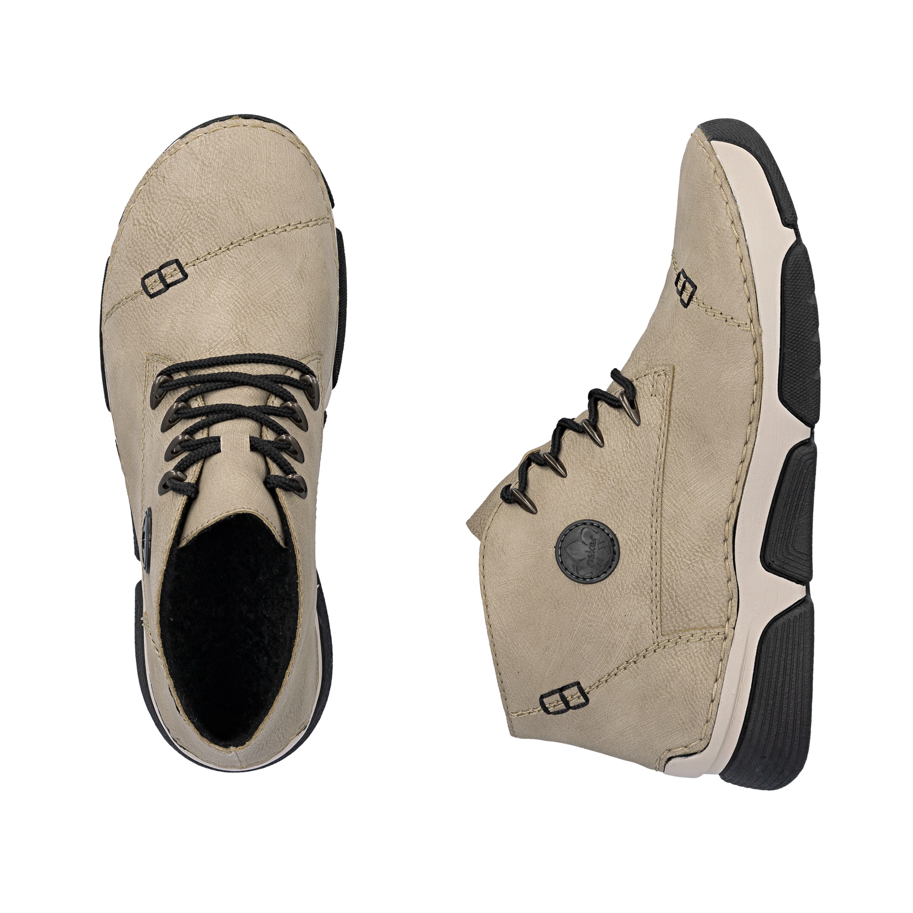 Rieker Damen Sneaker 45902 - Bequeme Cremefarbene Freizeitschuhe Mit Schwarz Schnürung