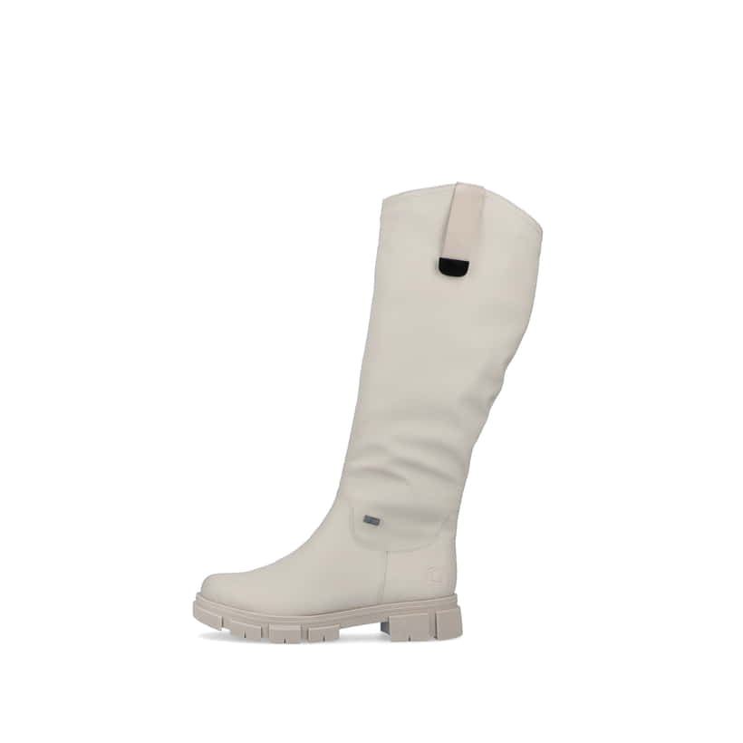 Asphaltschwarze Rieker Damen Hochschaftstiefel Y4760-00 mit einer leichten Sohle. Schuh Innenseite
