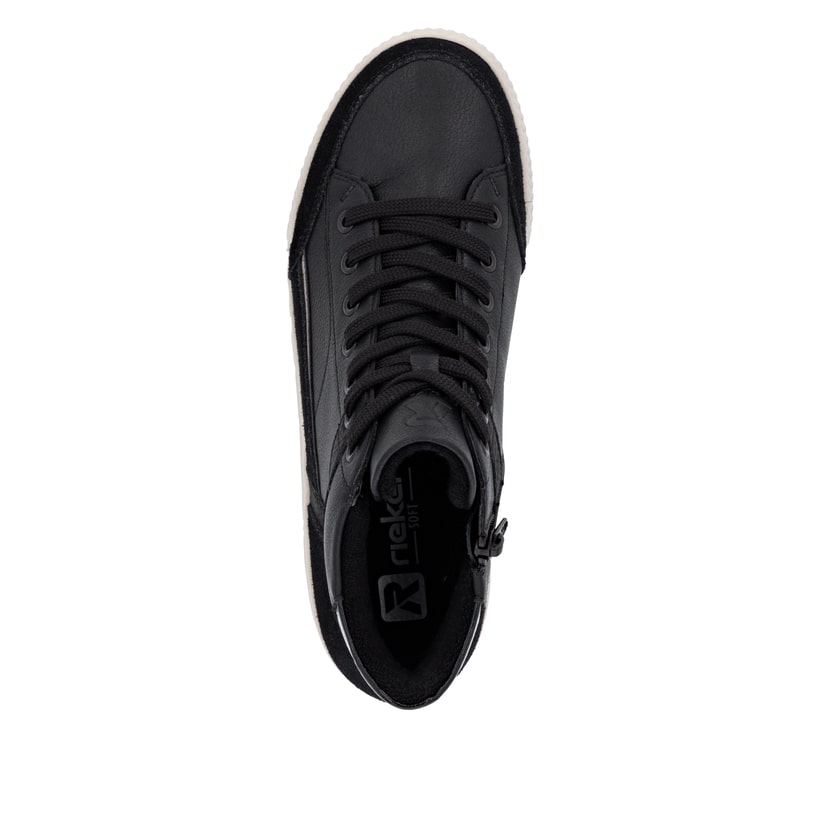 Schwarze Rieker Damen Sneaker High W0171-00 aus Glattleder mit Reißverschluss. Schuh Laufsohle.