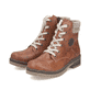 
Nussbraune Rieker Damen Schnürstiefel Y7428-22 mit einer robusten Profilsohle. Schuhpaar schräg.