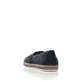 Blaue vegane Rieker Damen Slipper M2278-14 mit handgestickten Nähten. Schuh von hinten.