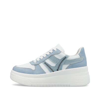 Blaue vegane Rieker Damen Sneaker Low M7815-10 mit einer Schnürung. Schuh Außenseite.