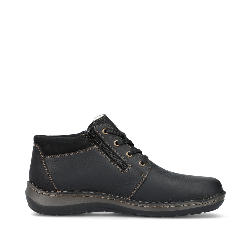 Asphaltschwarze Rieker Herren Schnürschuhe 03043-00 mit Schnürung und Reißverschluss. Schuh Innenseite