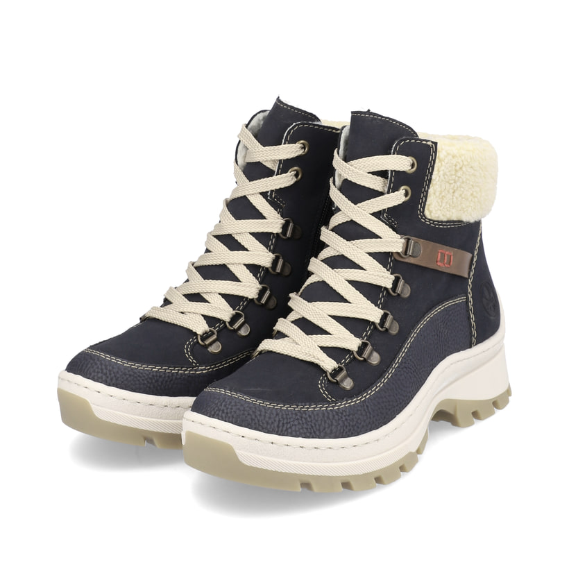 Granitgraue Rieker Damen Schnürstiefel X9335-45 mit Schnürung und Reißverschluss. Schuh Innenseite