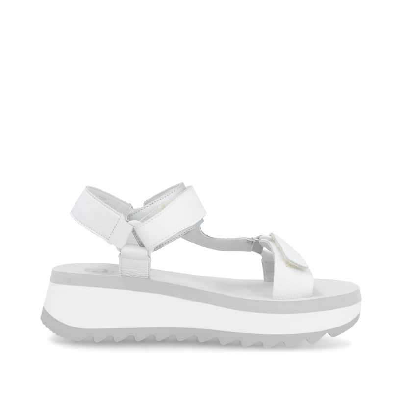 Weiße Rieker Damen Riemchensandalen W3051-80 mit einem Klettverschluss. Schuh Innenseite.