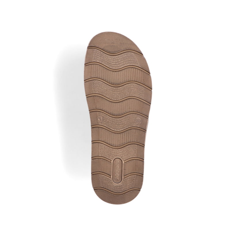 Braune Rieker Herren Pantoletten 24394-25 mit modernen Ziernähten. Schuh Laufsohle.
