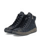 Dunkelblaue Rieker Damen Sneaker High X0709-14 aus Glattleder mit Reißverschluss. Schuhpaar seitlich schräg.