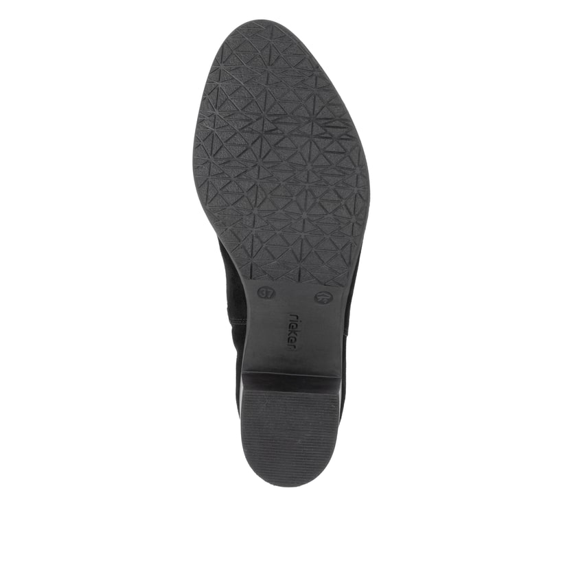 Schwarze Rieker Damen Hochschaftstiefel Y2050-01 mit einem Reißverschluss. Schuh Laufsohle.