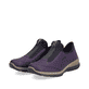 
Schwarze Rieker Damen Slipper N3277-25 mit Reißverschluss sowie einer leichten Sohle. Schuh seitlich schräg