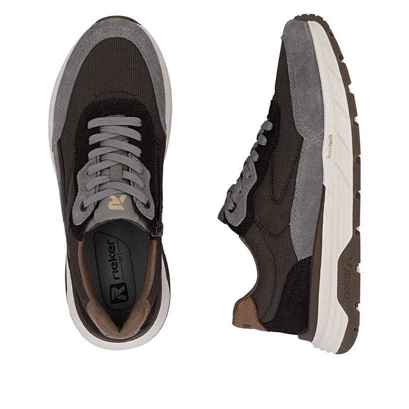 Baskets basses Rieker marron pour homme 06100-25 avec fermeture éclair. Chaussure vue de dessus, couchée.