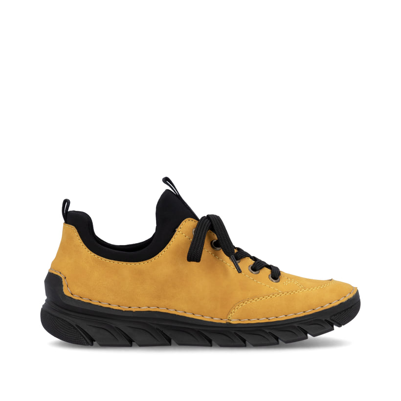 Mocassins Rieker jaunes pour femme 55073-68 avec bande élastique. Intérieur de la chaussure.