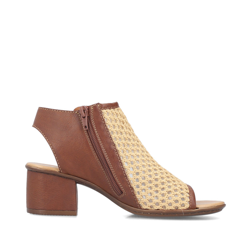 Braune Rieker Damen Sandaletten 64694-24 mit dekorativer Blume. Schuh Innenseite.