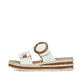 Weiße Rieker Damen Pantoletten 62993-80 mit trendigen Schnalle. Schuh Außenseite.