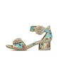 Mehrfarbige Rieker Riemchensandaletten 64958-90 mit dekorativer Blume. Schuh Außenseite.