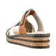 Mehrfarbige Rieker Damen Pantoletten 62989-90 mit handgestickten Nähten. Schuh von hinten.