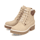 Beige Rieker Damen Schnürstiefel Y8118-60 mit wasserabweisender TEX-Membran. Schuhpaar seitlich schräg.