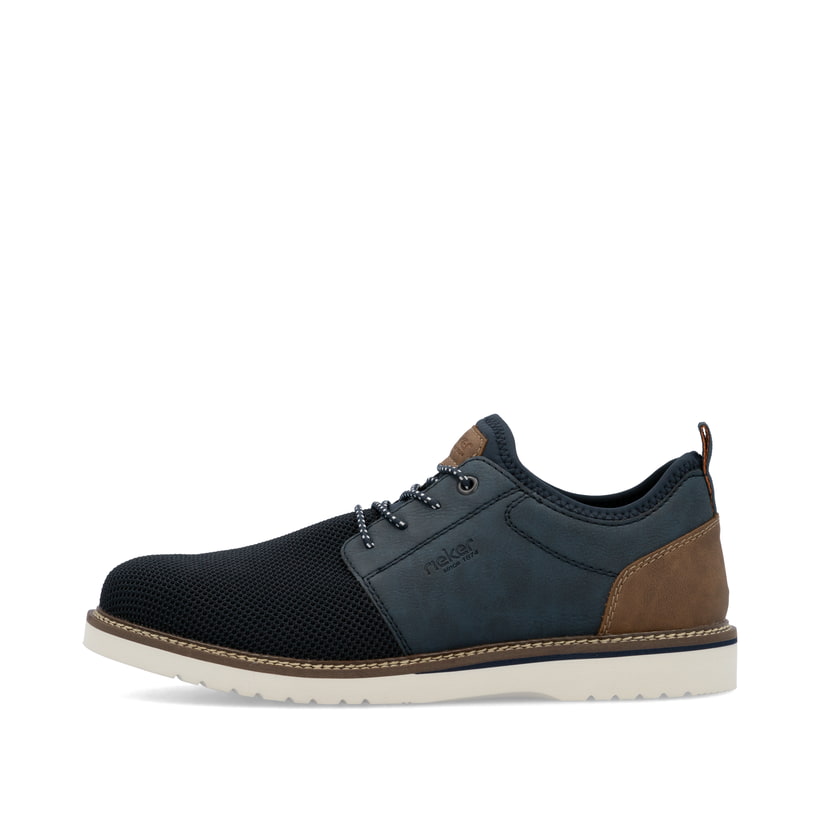 Blaue Rieker Herren Slipper 04550-14 mit einem Gummizug sowie der Extraweite H. Schuh Außenseite.