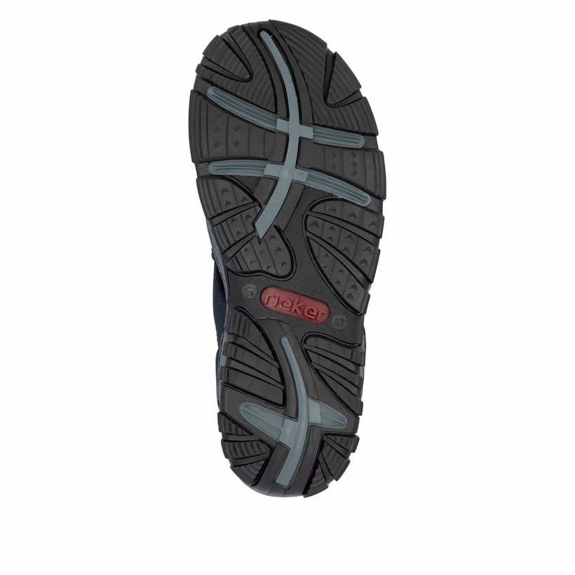 Blaue vegane Rieker Damen Trekkingsandalen 68895-14 mit Ready2GO Slip-in Feature. Schuh Laufsohle.