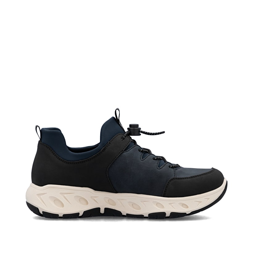 Baskets basses Rieker bleues pour femme M6550-14 avec bande élastique. Intérieur de la chaussure.