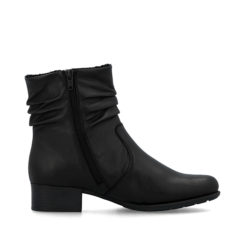 Schwarze Rieker Damen Stiefeletten 78656-00 aus Glattleder mit Reißverschluss. Schuh Innenseite.