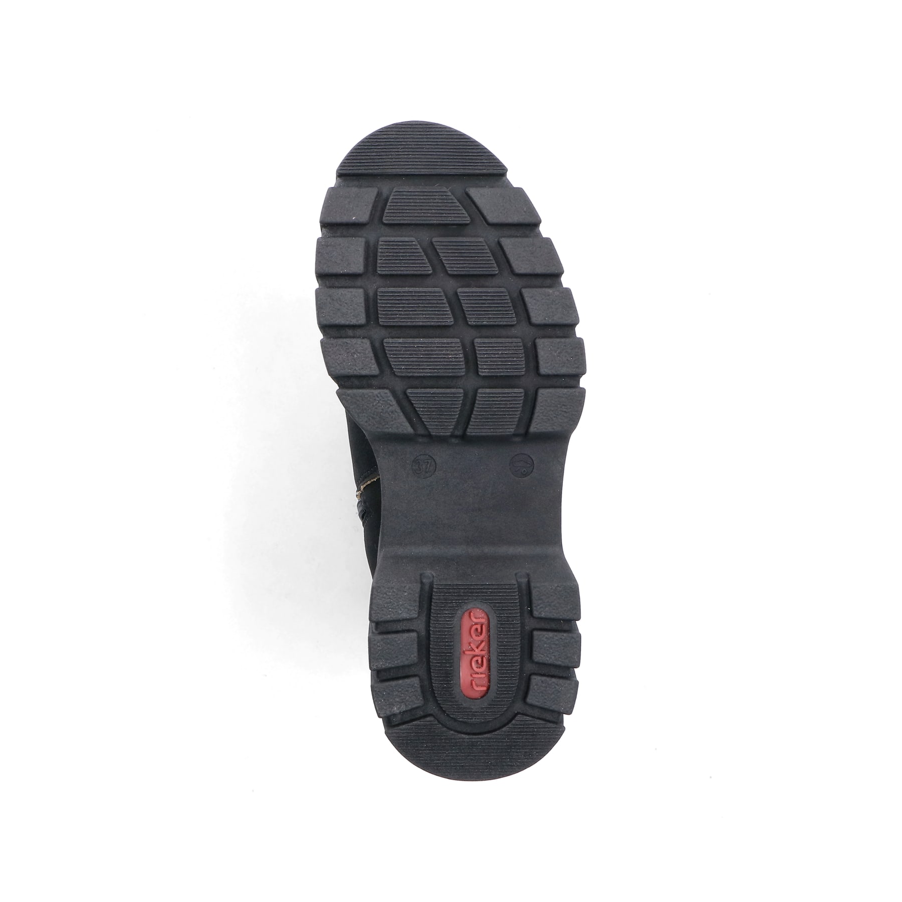 Schwarze Rieker Damen Kurzstiefel 71864-00 mit einem Reißverschluss. Schuh Laufsohle.