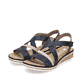 Blaue Rieker Keilsandaletten V3663-91 mit Klettverschluss sowie leichter Sohle. Schuhpaar seitlich schräg.