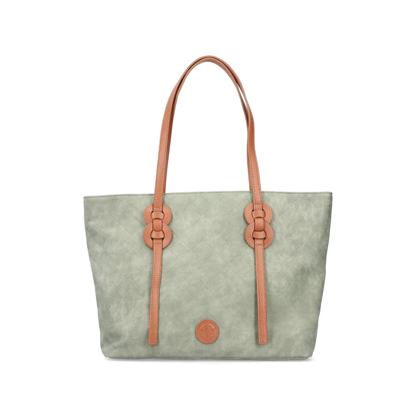 Rieker Damen Shopper H1516-54 in Khakigrün aus Kunstleder mit Reißverschluss. Shopper Vorderseite.