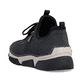 Dunkelblaue Rieker Damen Slipper 45973-17 mit Deko-Reißverschluss sowie Gummizug. Schuh von hinten.