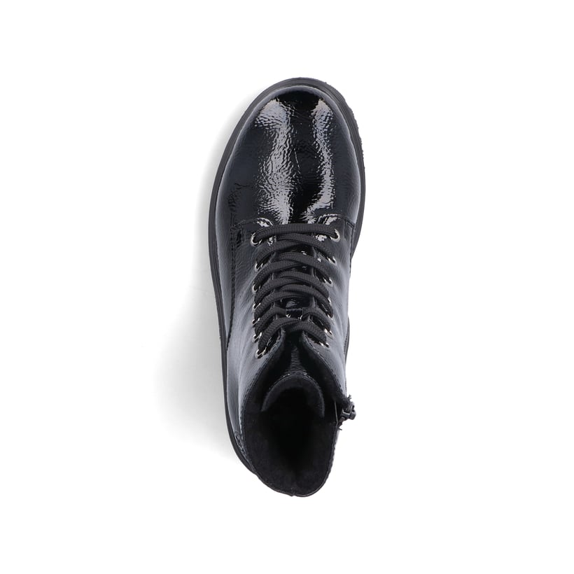 Tiefschwarze Rieker Damen Biker Boots 75700-01 mit Schnürung und Reißverschluss. Schuh Innenseite