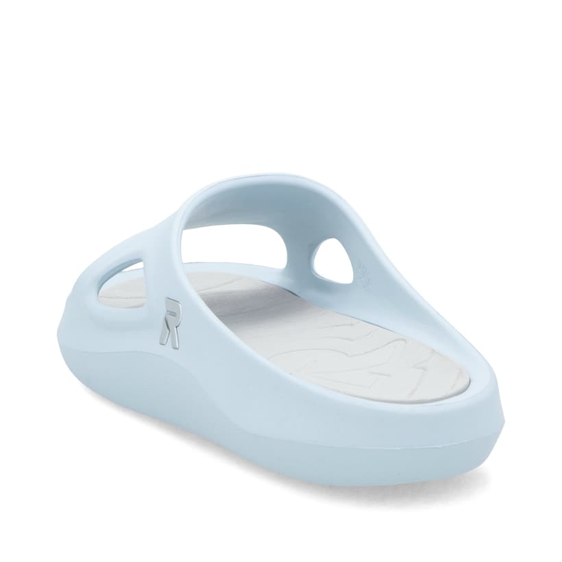 Blaue Rieker Damen Pantoletten W3450-10 mit flexibler und ultraleichter Sohle. Schuh von hinten.