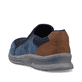 Azurblaue Rieker Herren Slipper 14852-14 mit Elastikeinsatz sowie geprägtem Logo. Schuh von hinten.