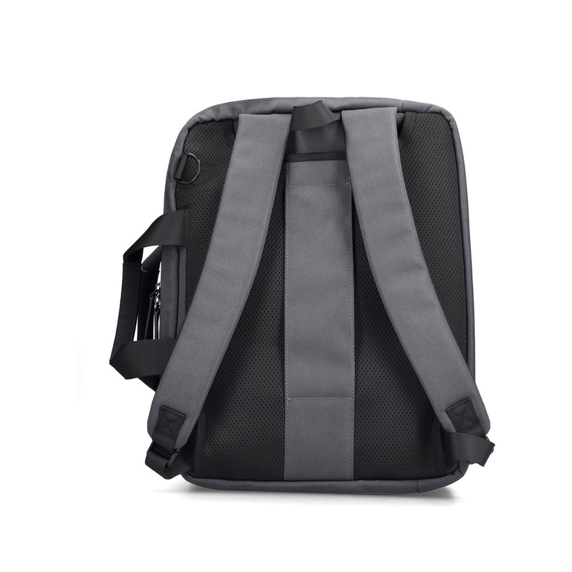 Sac pour ordinateur portable H5200-43 en gris avec fermeture éclair, compartiment rembourré pour ordinateur portable et bretelles amovibles. Arrière.
