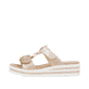 Goldene Rieker Damen Pantoletten V0200-90 mit einem Klettverschluss. Schuh Außenseite.