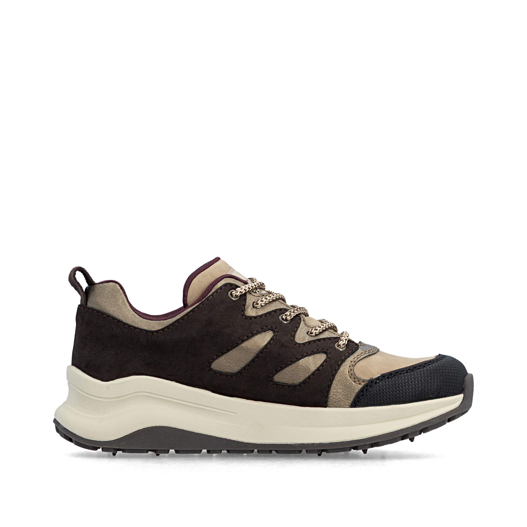 Braun-schwarze Rieker Damen Sneaker Low Z0900-25 mit einer Schnürung. Schuh Innenseite.